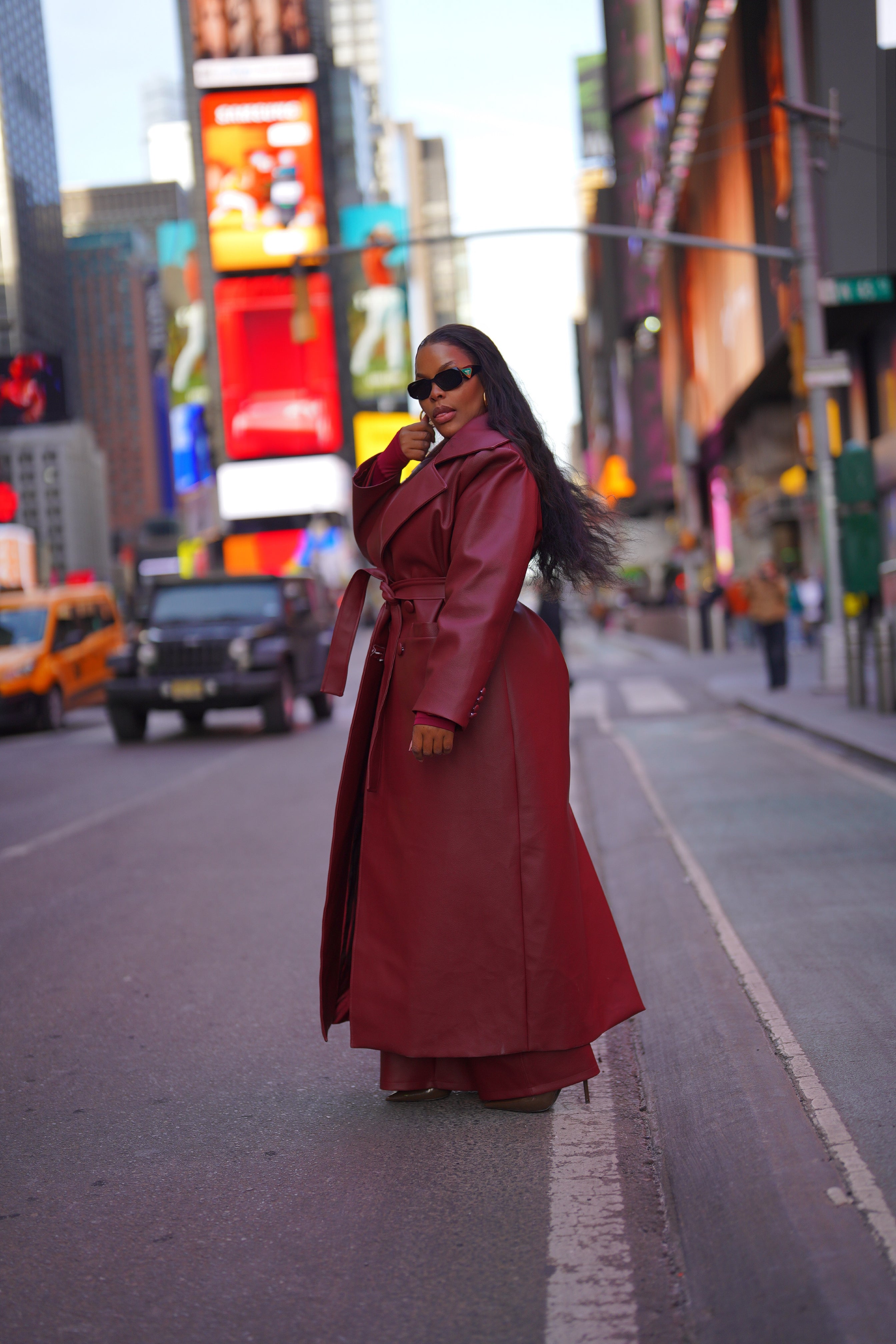 BURGUNDY LEATHER COAT