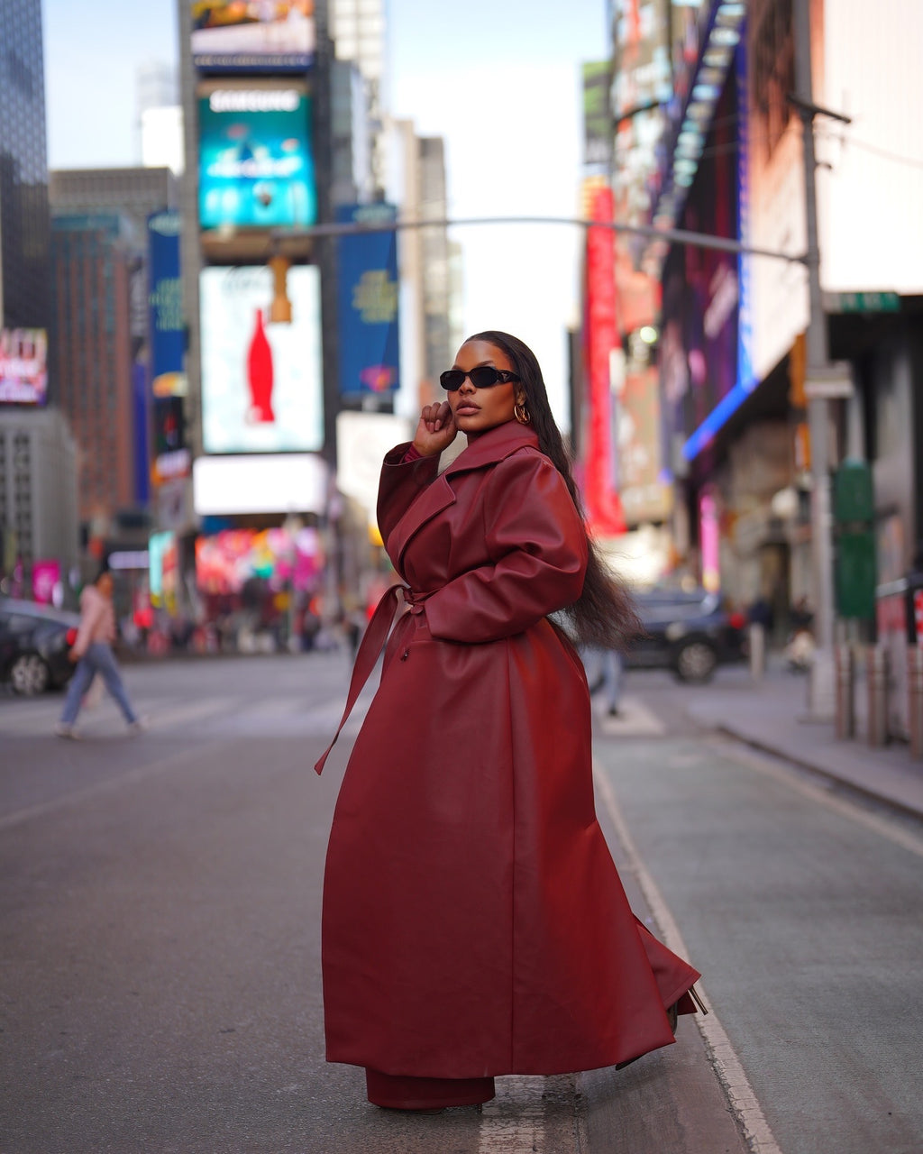 BURGUNDY LEATHER COAT