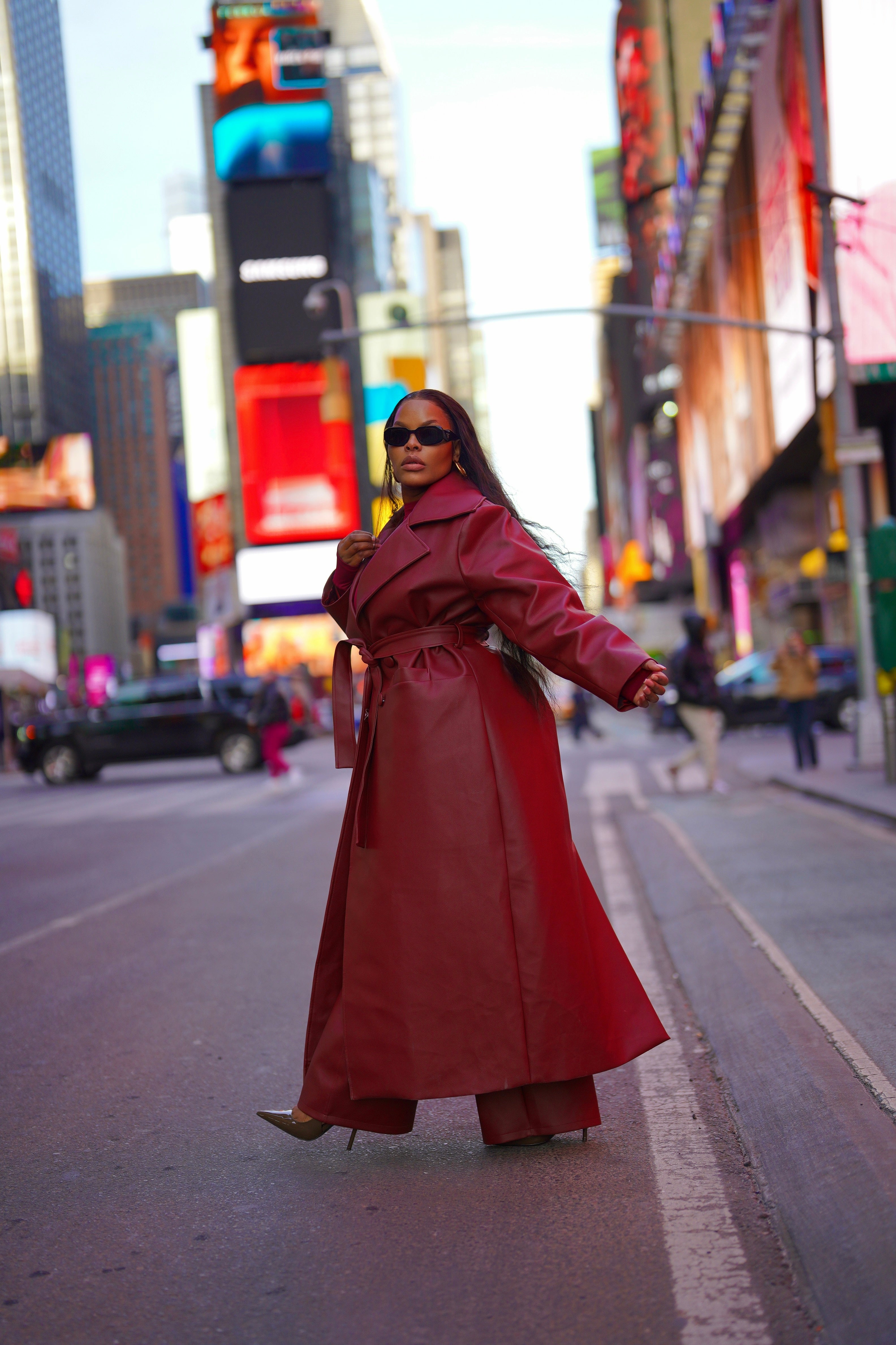 BURGUNDY LEATHER COAT