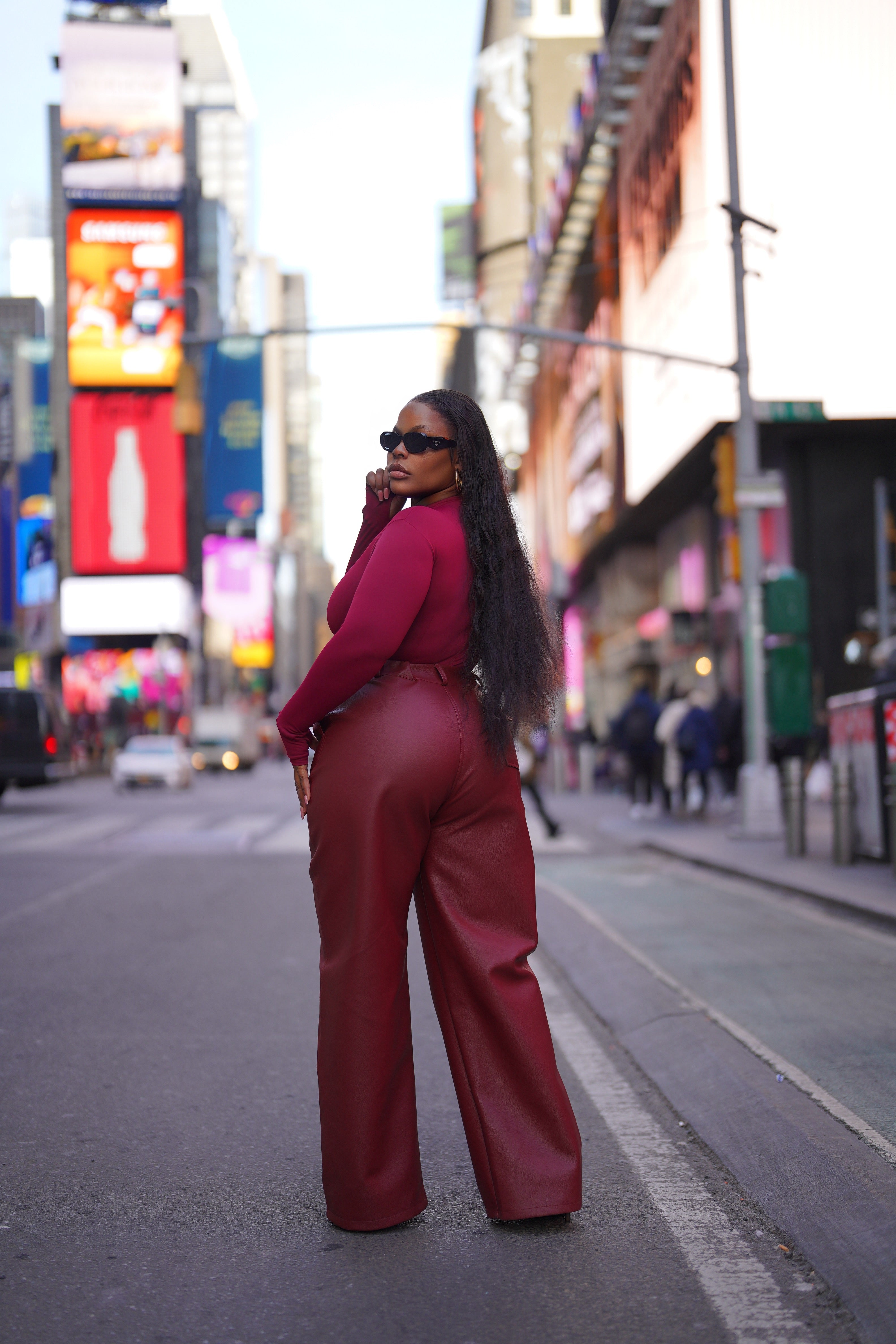 BURGUNDY LEATHER PANTS