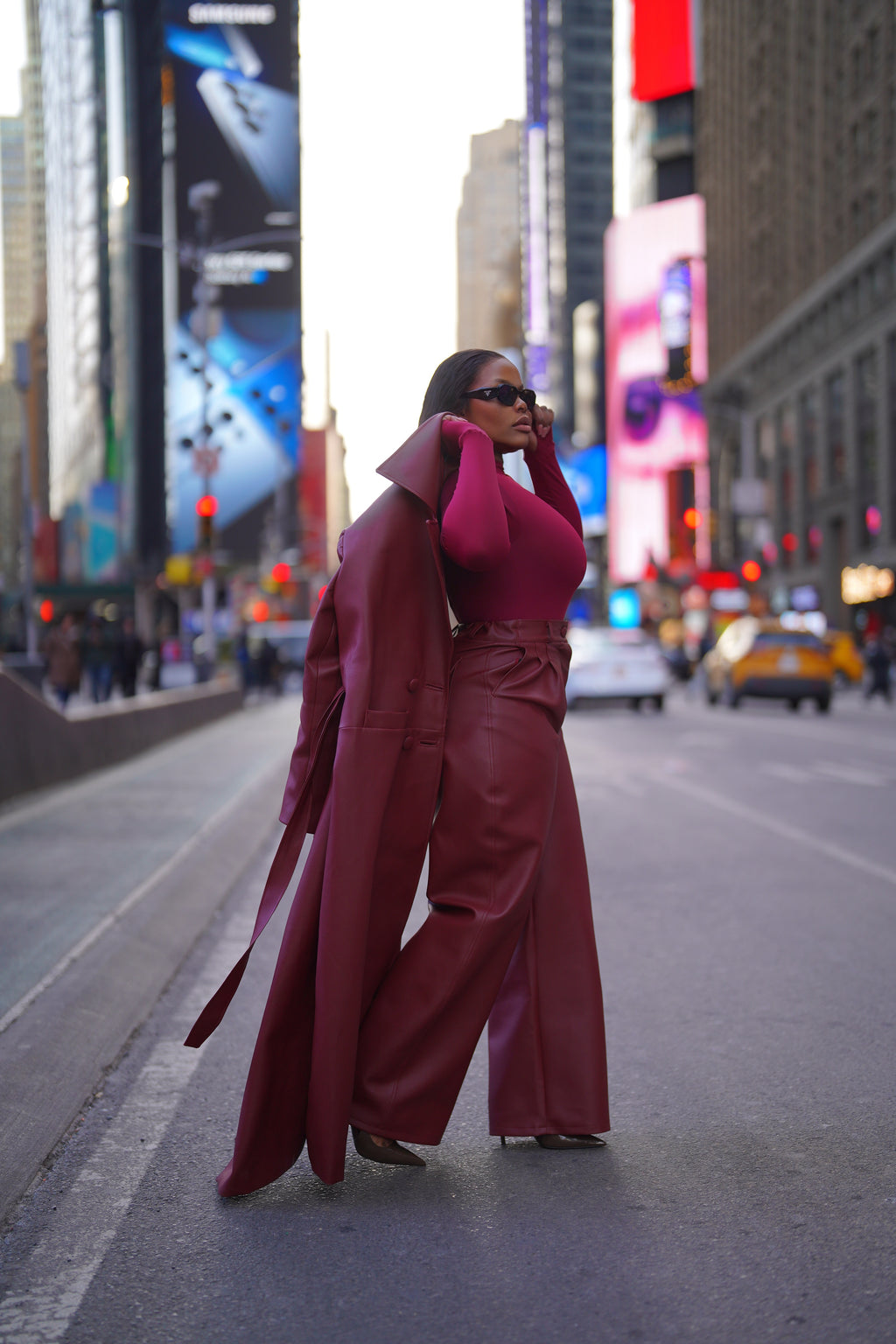 BURGUNDY LEATHER PANTS
