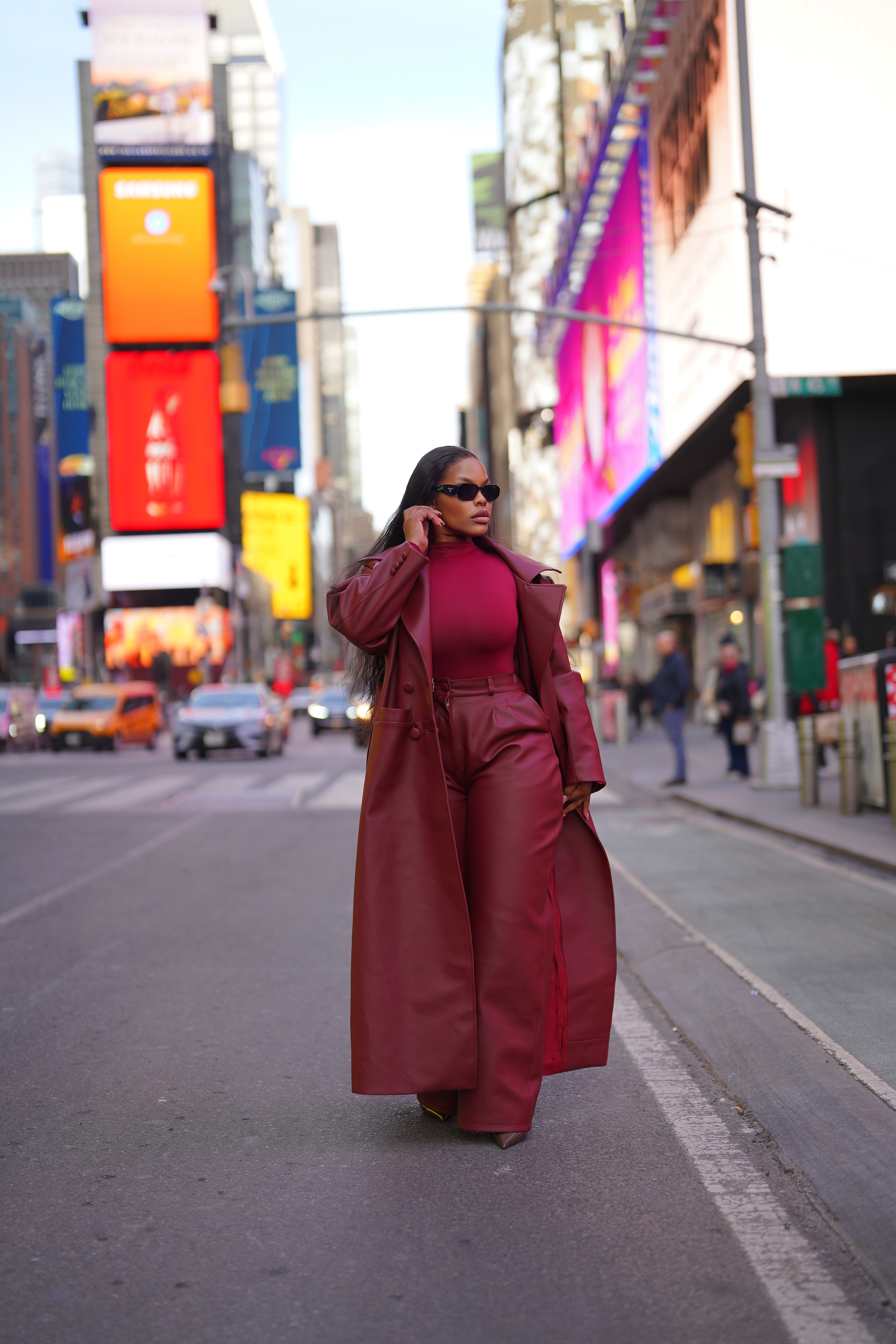 BURGUNDY LEATHER COAT