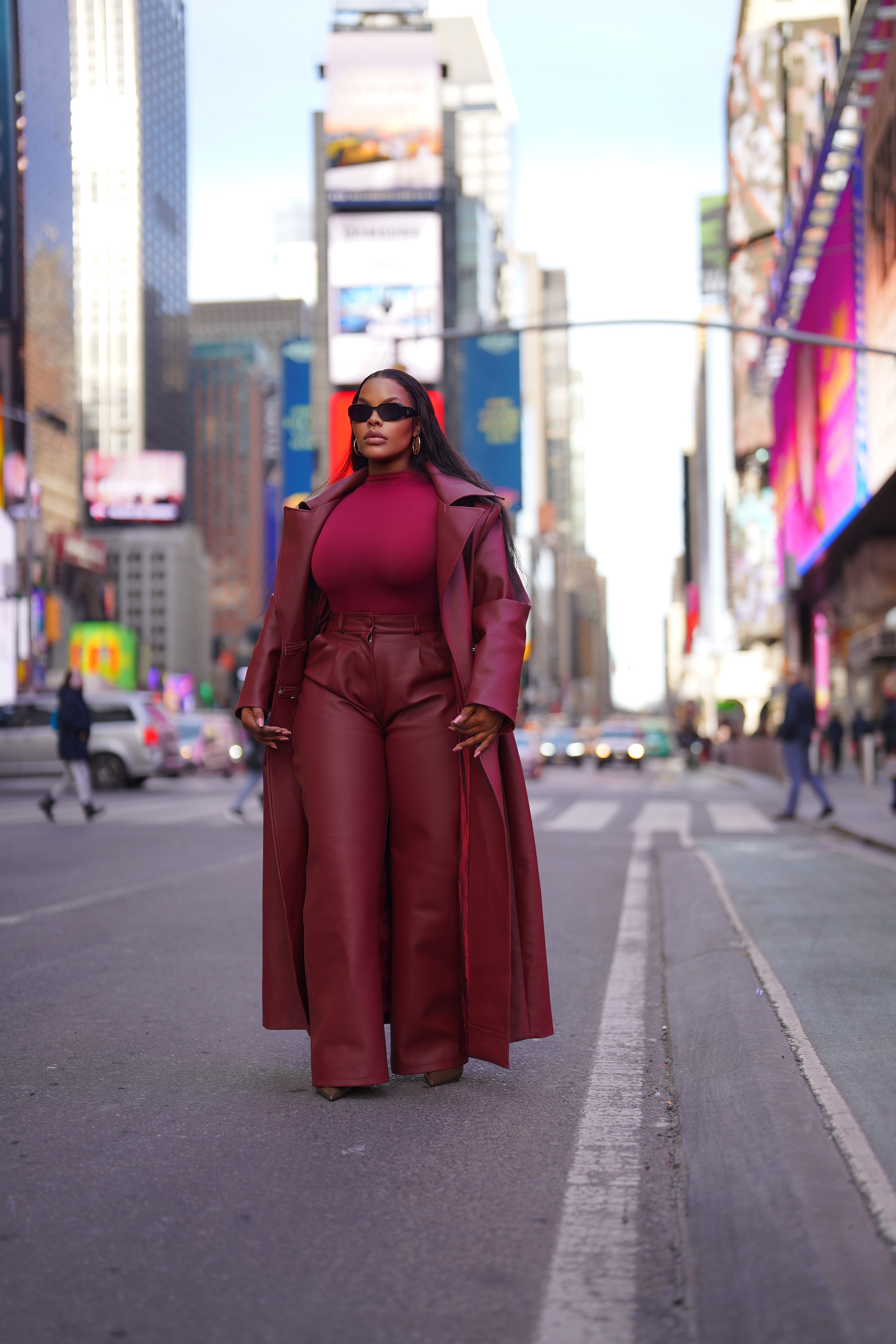 BURGUNDY LEATHER PANTS