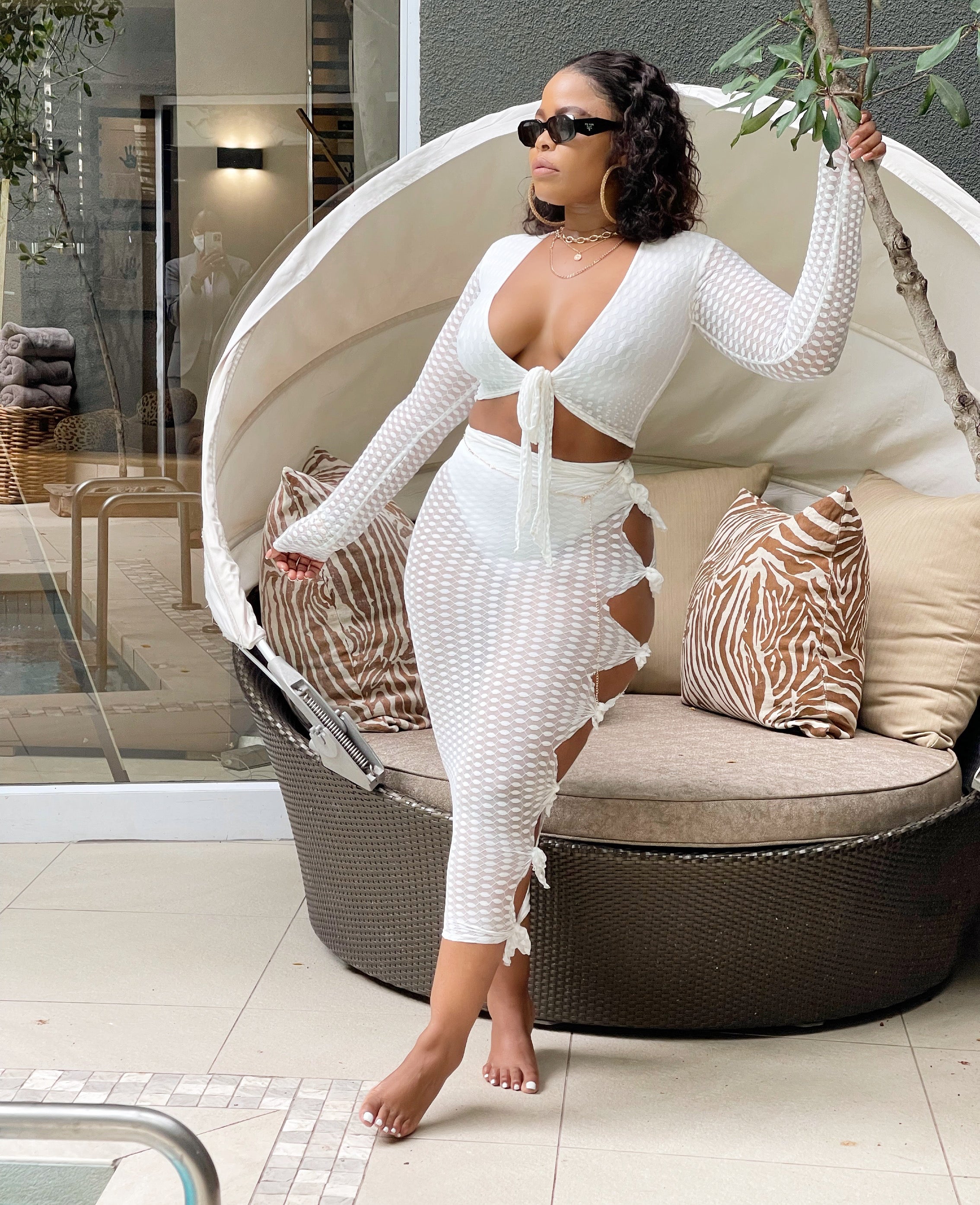 Cut Out Cream Skit Swim Set