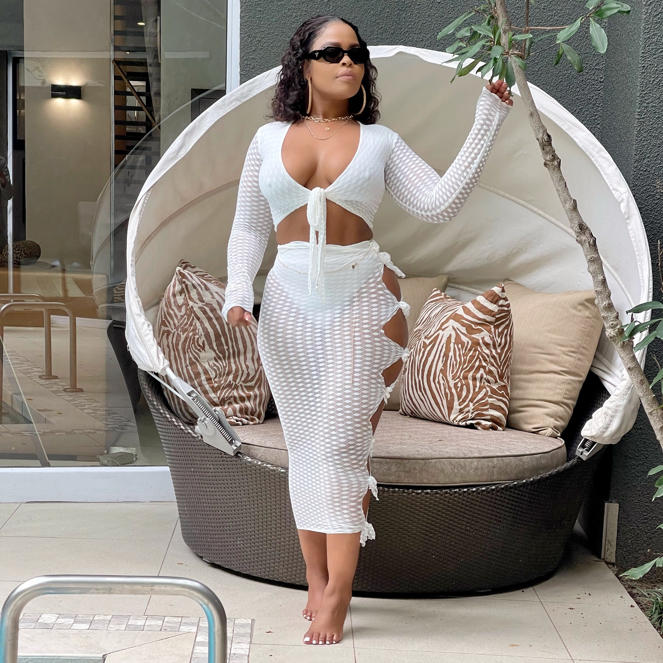 Cut Out Cream Skit Swim Set