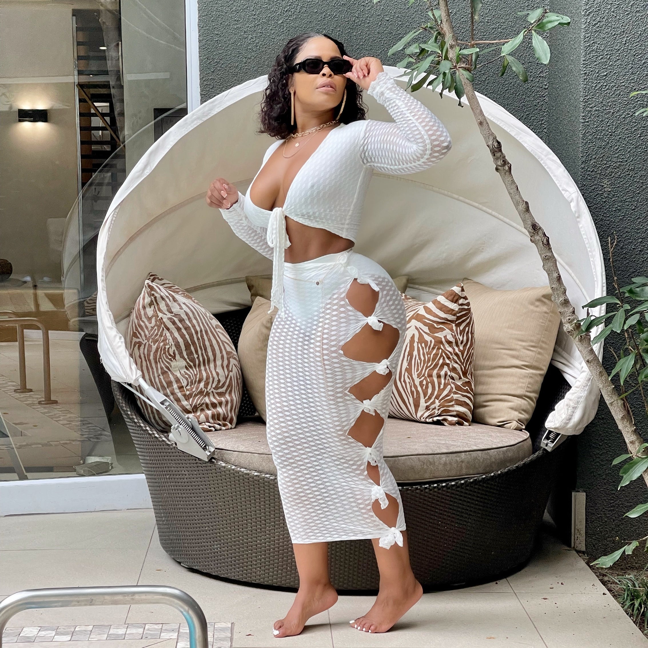 Cut Out Cream Skit Swim Set